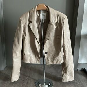 Tan Faux Leather Cropped Jacket - Size M